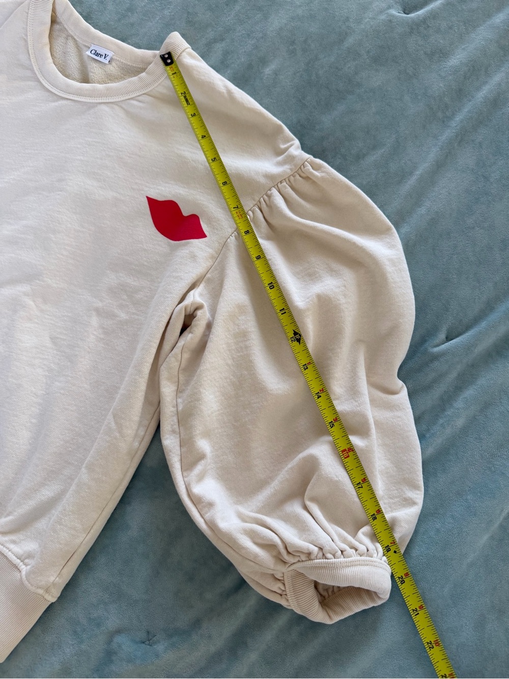 Clare V Cream Puff-Sleeve Sweatshirt with Red Lip Motif - Picture 8 of 8
